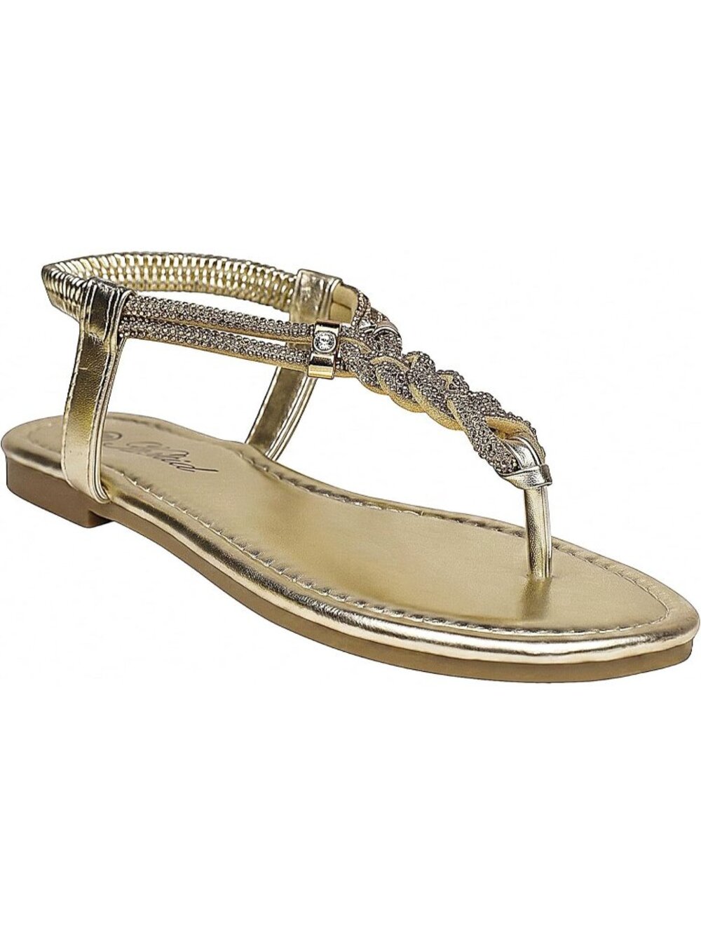 Women's Gold Faux Leather Sparkly Rhinestone Thong Boho Bling Flats Sandals